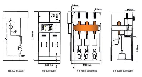 Yük Ayırıcılı Akım-Gerilim Ölçü Hücresi — Teknik Çizimler