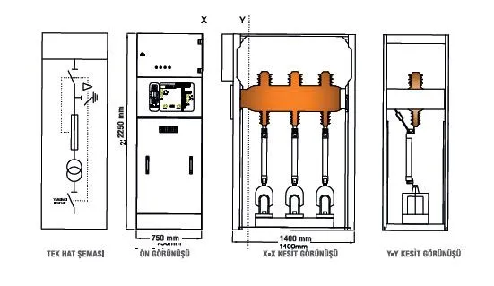 Bus Divider Switchgear With Load Break Switch (Exit From Side) — Technical Drawings